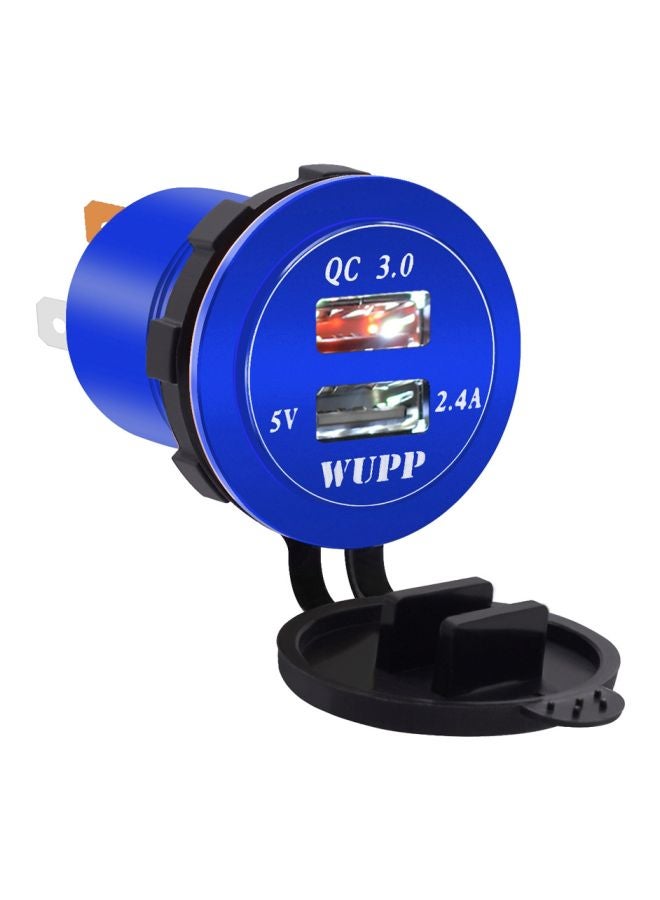 Dual USB Car Charger With Aperture Blue/Black  - Image 1