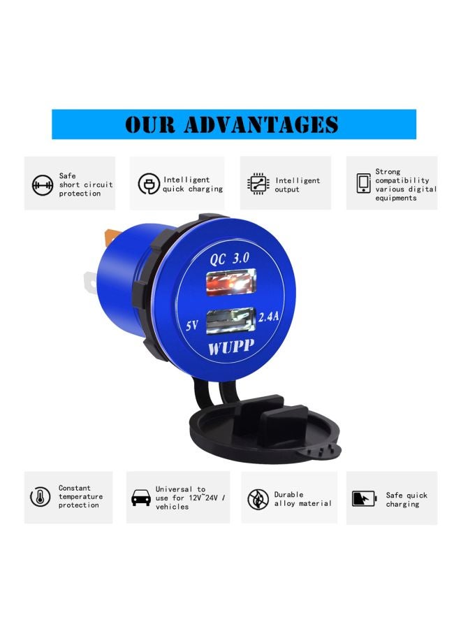 Dual USB Car Charger With Aperture Blue/Black  - Image 4