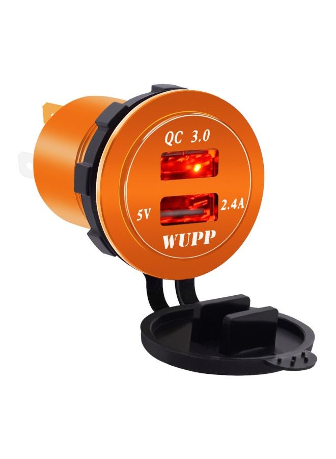 Dual USB Car Charger With Aperture Orange/Black  - Image 1