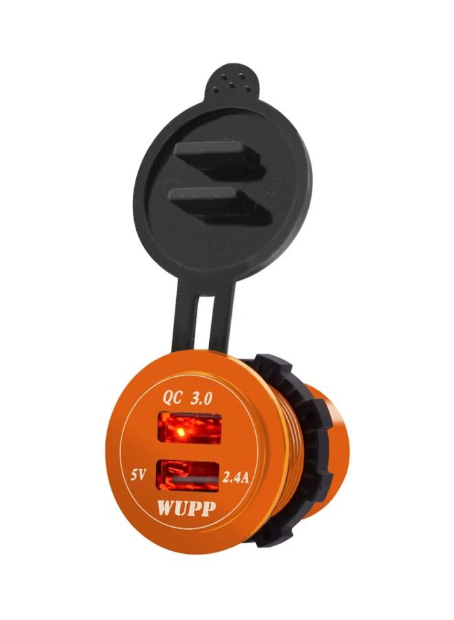 Dual USB Car Charger With Aperture Orange/Black  - Image 2