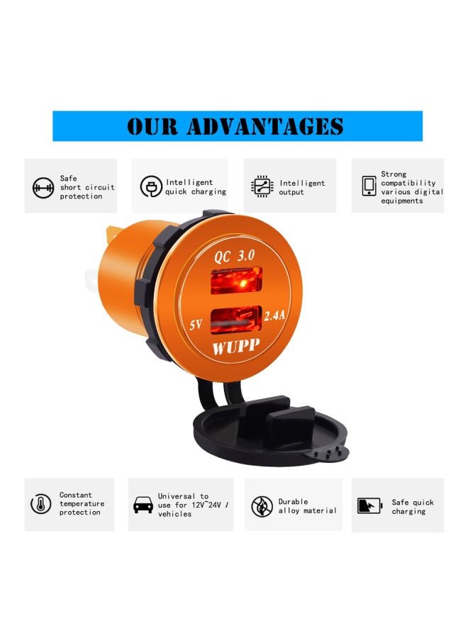 Dual USB Car Charger With Aperture Orange/Black  - Image 4