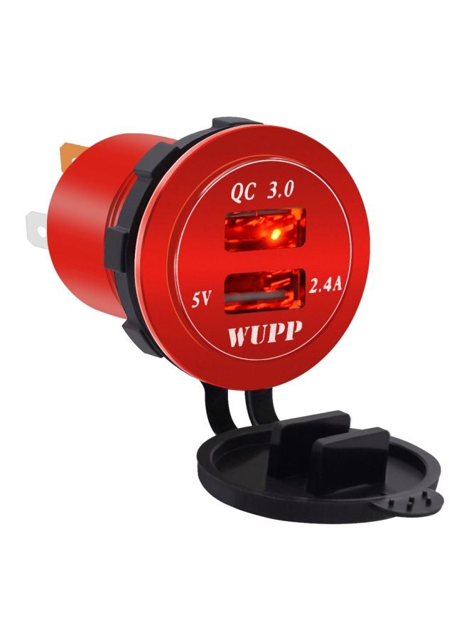 Dual USB Car Charger With Aperture Red/Black  - Image 1