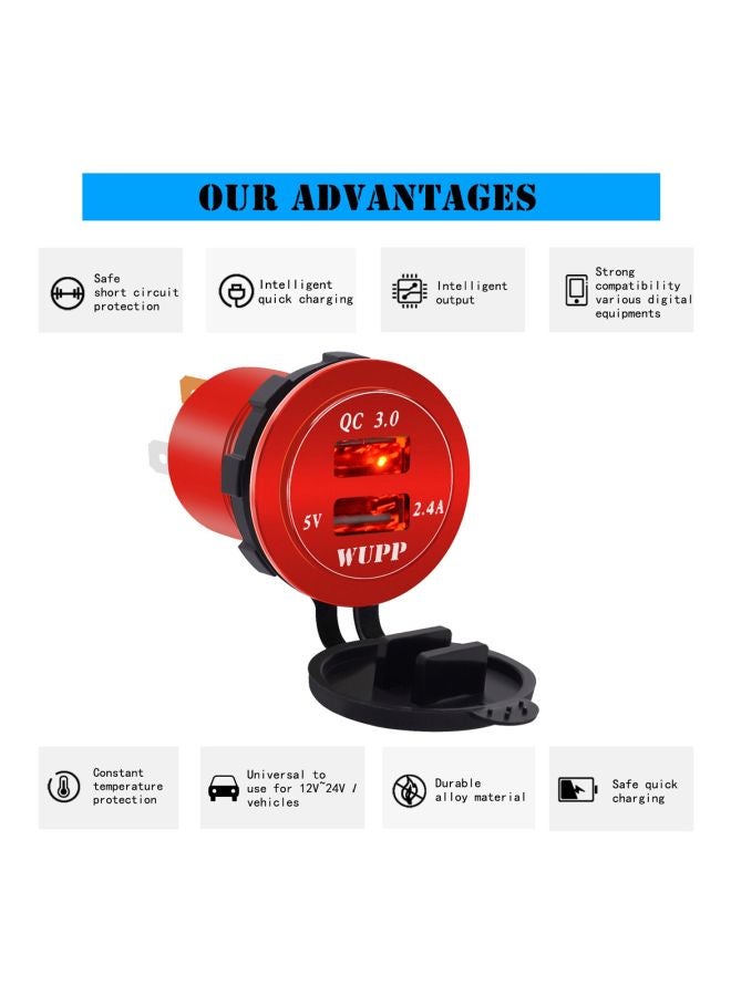 Dual USB Car Charger With Aperture Red/Black  - Image 4