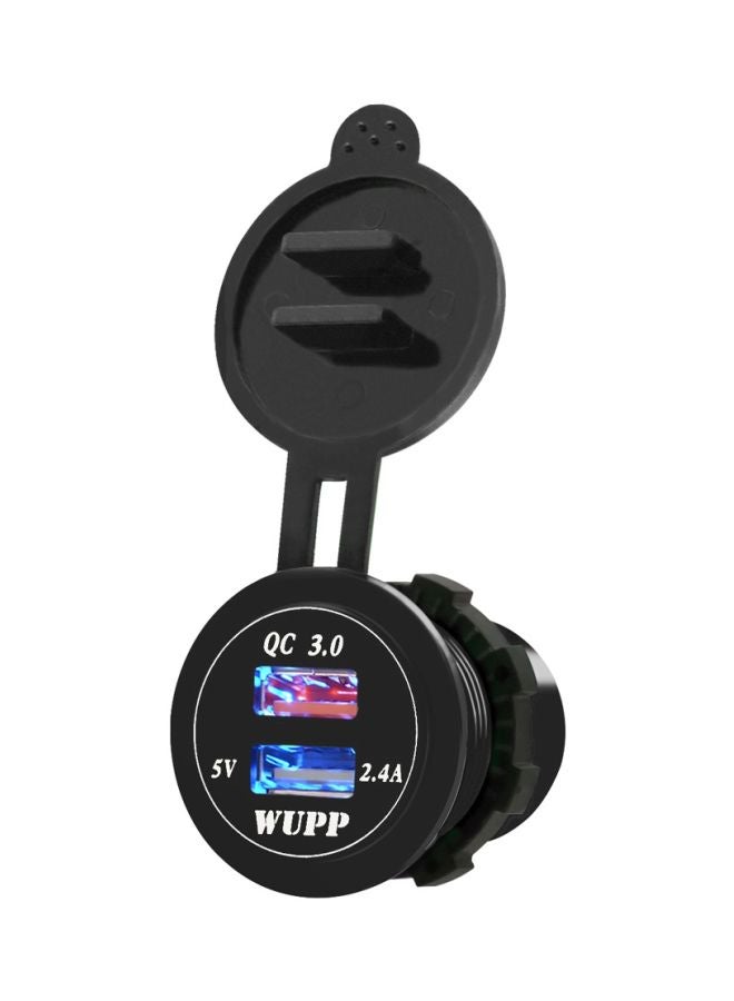 Dual USB Car Charger With Aperture Black/Silver  - Image 2