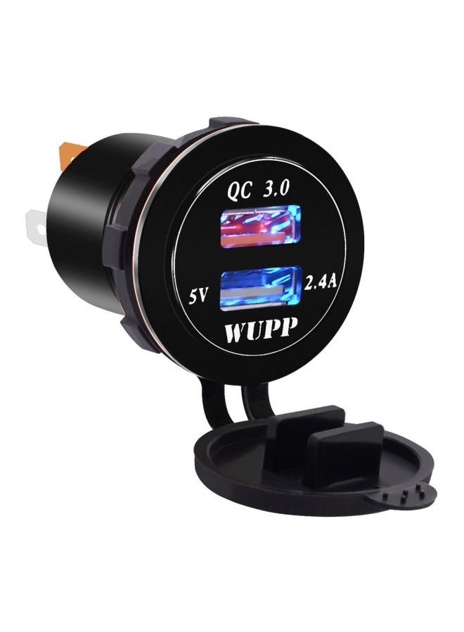Dual USB Car Charger With Aperture Black/Silver  - Image 1