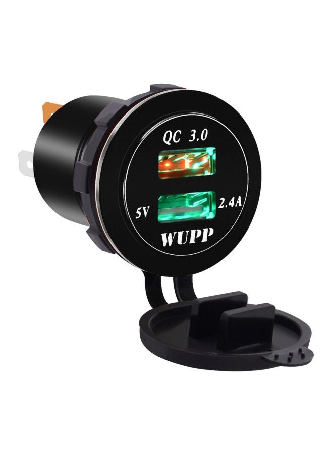 Dual USB Car Charger With Aperture Black/Silver  - Image 1