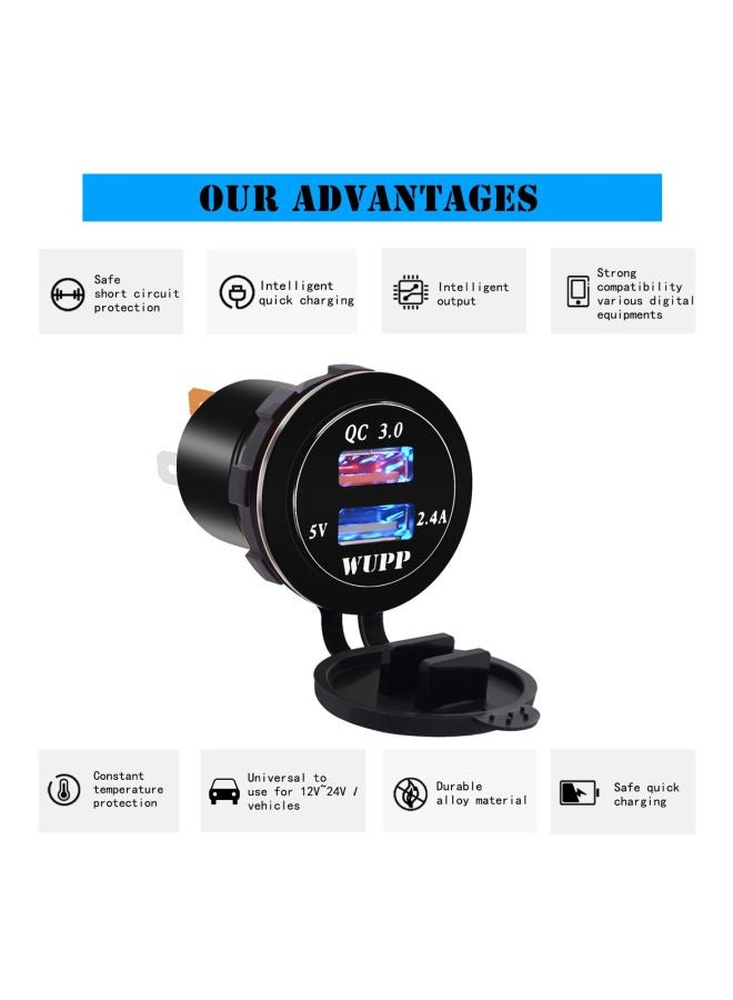 Dual USB Car Charger With Aperture Black/Silver  - Image 4