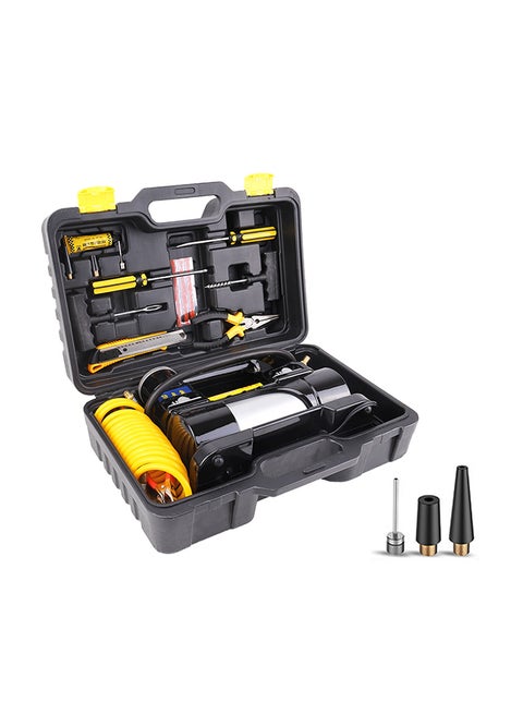 Portable Metal Cylinder Tire Inflator  With Pressure Gauge And Three Nozzle Adapters
