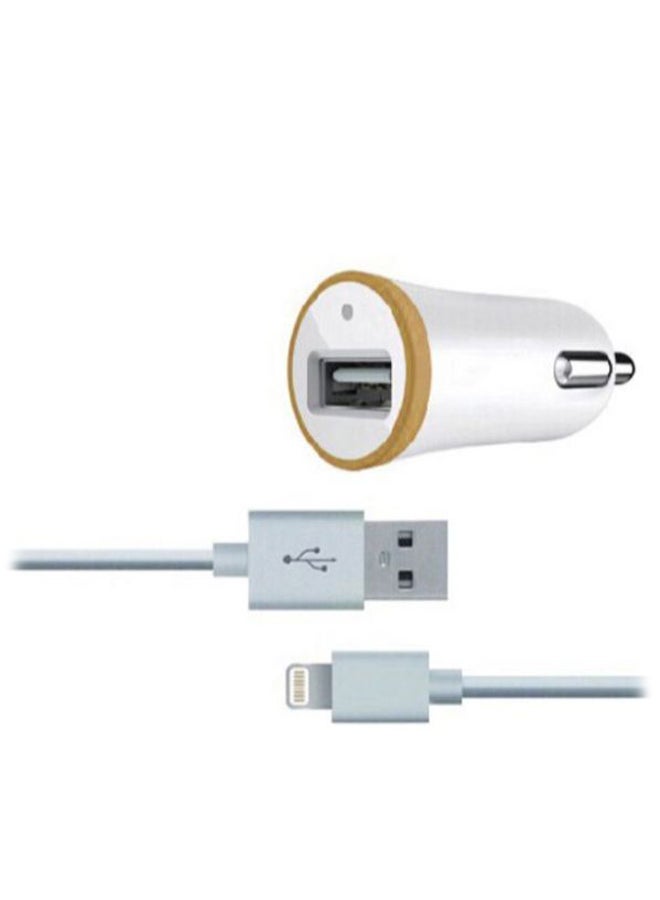budi - USB Car Charger With Lightning Cable White - Image 1