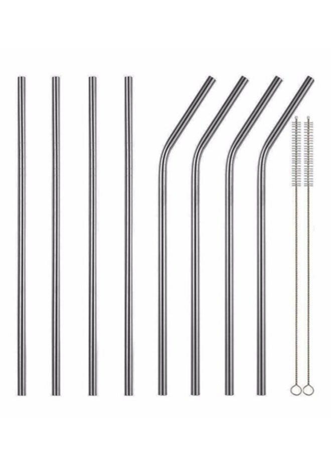 مجموعة ماصات شرب طويلة للغاية من الستانلس ستيل 10 قطع فضي 10.5بوصة - Image 1