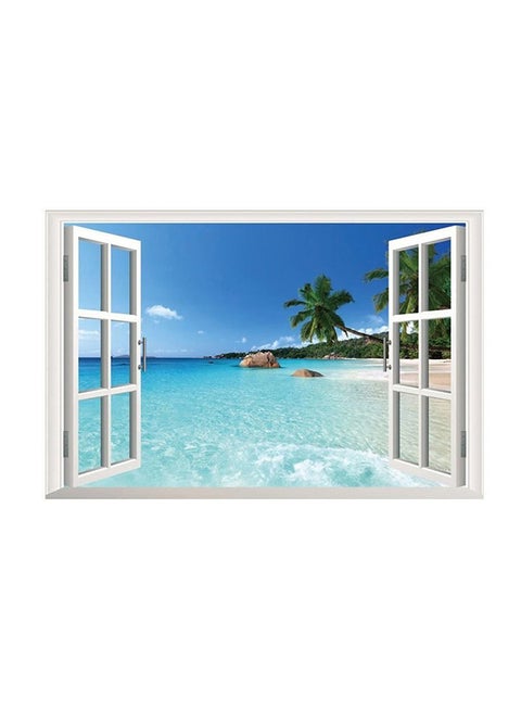 Removable Beach Resort 3D Window View Wall Sticker Multicolour 58x3x3cm