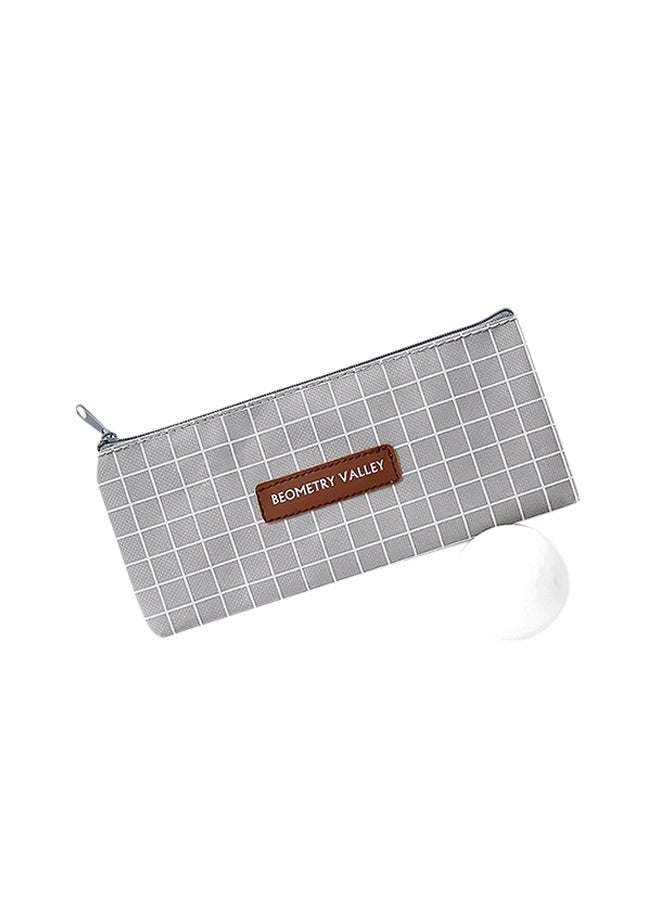 Cute Simple Striped Grid Geometry Pencil Case Grey