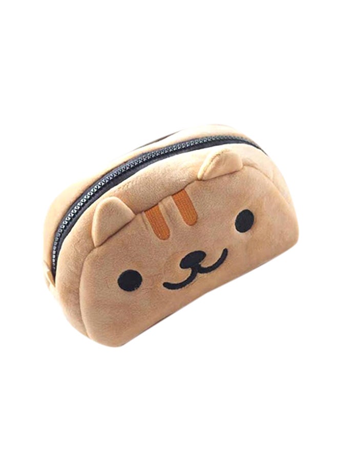 Generic Cute Soft Short Plush Cat Pen Bag Beige 