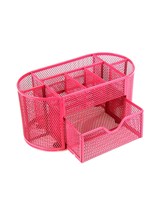 Desk Organizer 9 Grids Metal Mesh Pencil Holder Pink