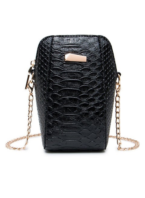 Mobile Phone Pu Zipper Detachable Chain Wallet Black