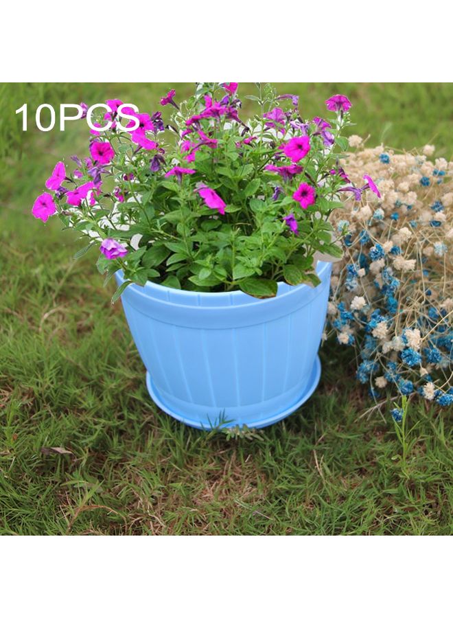 Generic 10-Piece Imitation Wooden Barrel Flower Pot With Tray Blue 9 x 6.5cm  - Image 3