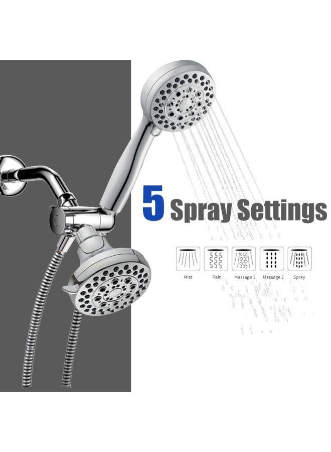 5-Spray Setting Handheld Shower Head Set Silver 22 x 10 x 21.9centigram - Image 3