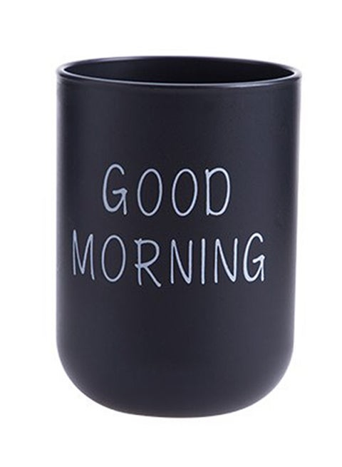 كوب لحمل فرشاة الأسنان مزين بحروف مطبوعة أسود 10x7.2x7.2سم