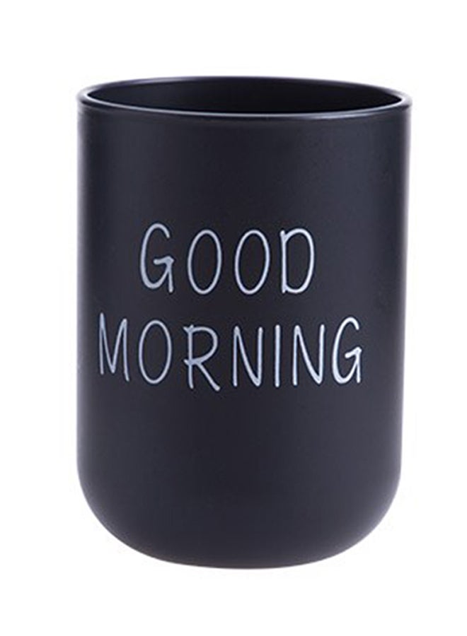 كوب لحمل فرشاة الأسنان مزين بحروف مطبوعة أسود 10x7.2x7.2سم