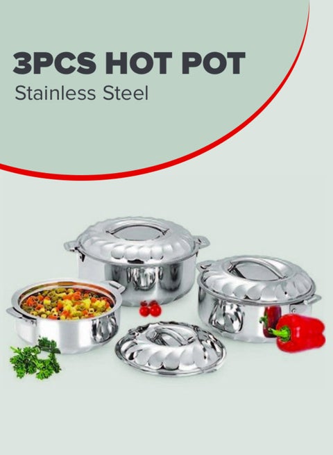 3-Piece Stainless Steel Hot Pot With Lids Silver