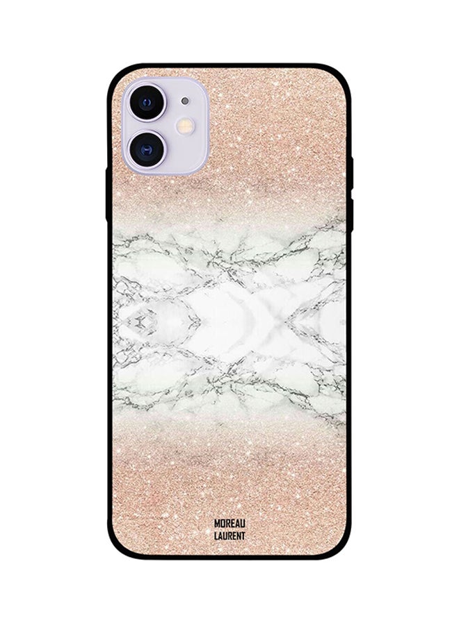 Moreau Laurent Protective Case Cover For iPhone 11 White Marble With Golden Glitter Pattern 