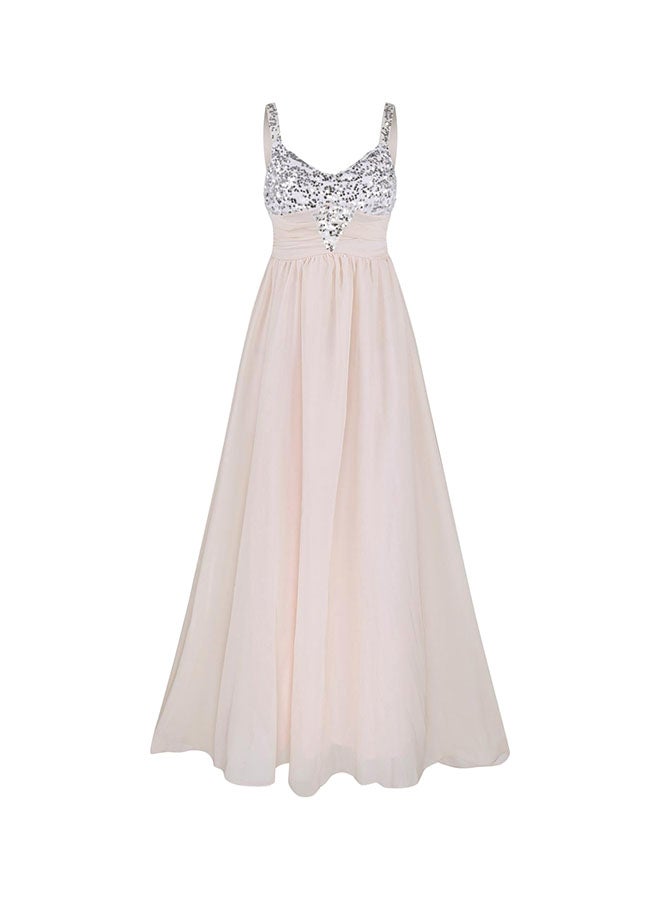 Elegant Spliced Beads Evening Dress Pink  - Image 1