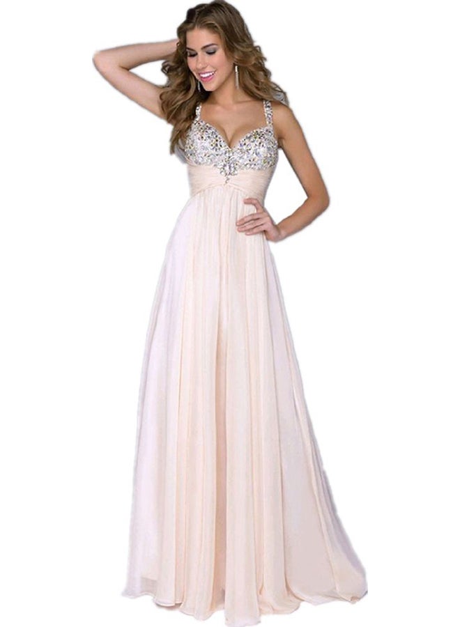 Elegant Spliced Beads Evening Dress Pink  - Image 3
