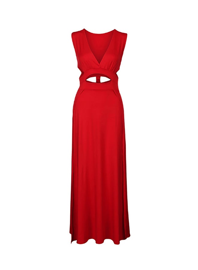 Hollow Cut Out Maxi Dress Red - Image 1