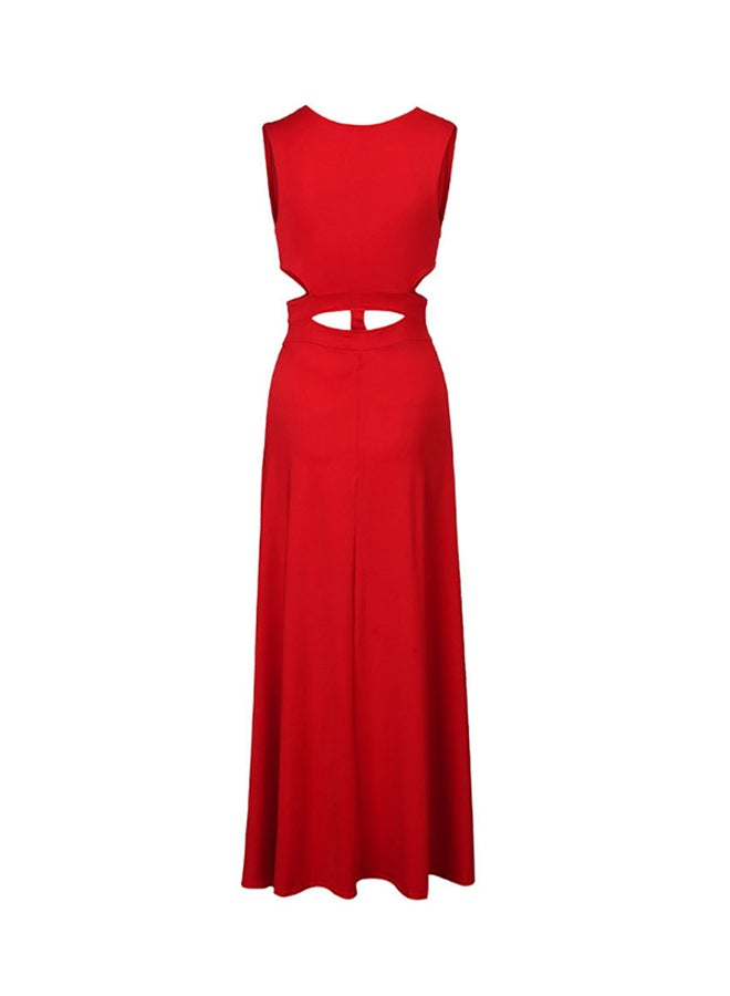 Hollow Cut Out Maxi Dress Red - Image 2