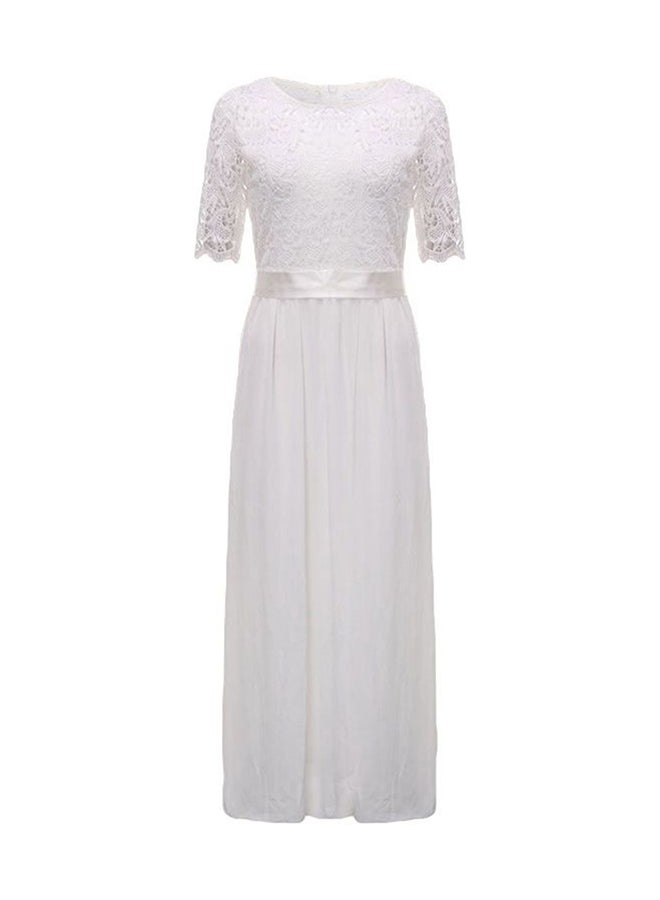 Lace Design Maxi Dress White  - Image 1