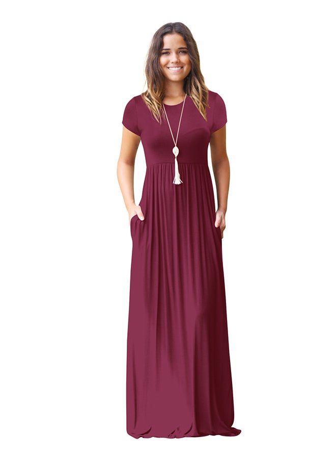 Pleated Maxi Dress Wine  - Image 1