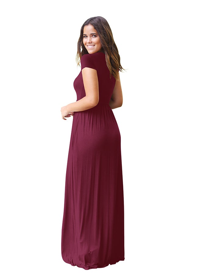 Pleated Maxi Dress Wine  - Image 2