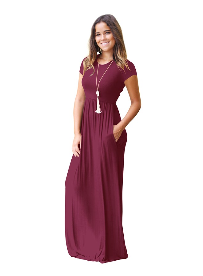 Pleated Maxi Dress Wine  - Image 3