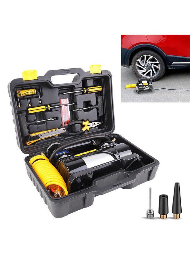 Portable Metal Cylinder Tire Inflator  With Pressure Gauge And Three Nozzle Adapters