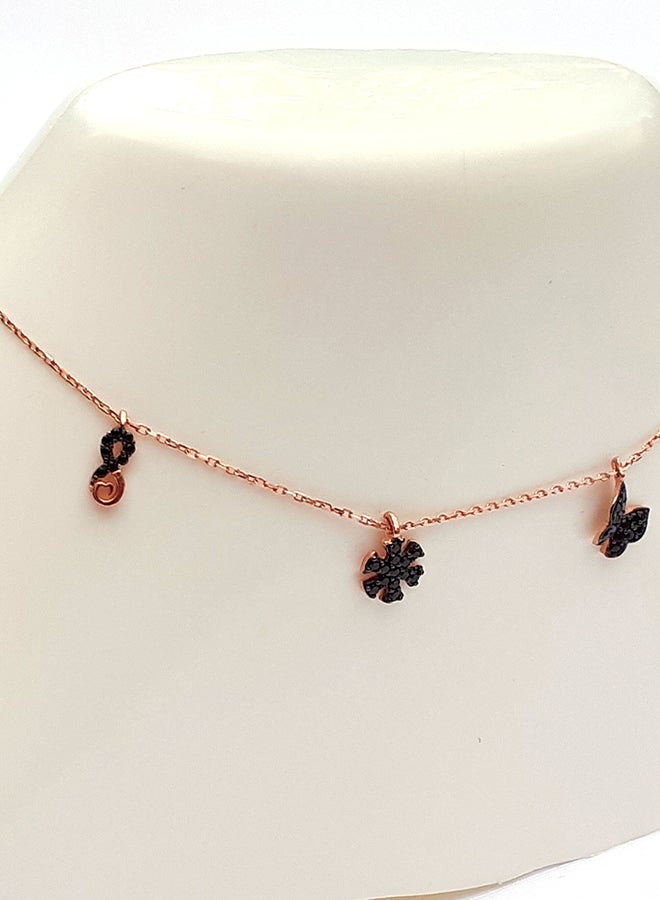 Alwan - Rose Gold Plated Silver Multiple Charms Anklet With Zircon - Image 1