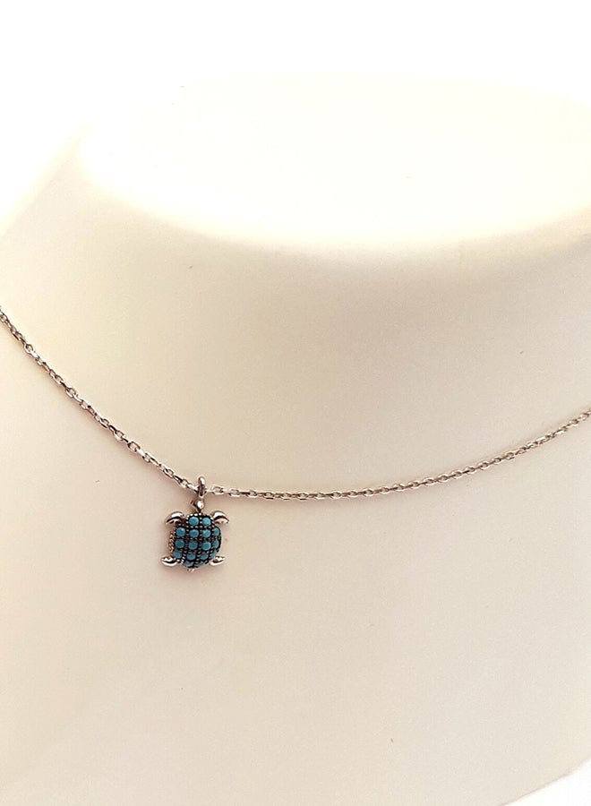 Silver Anklet With Turquoise Turtle
