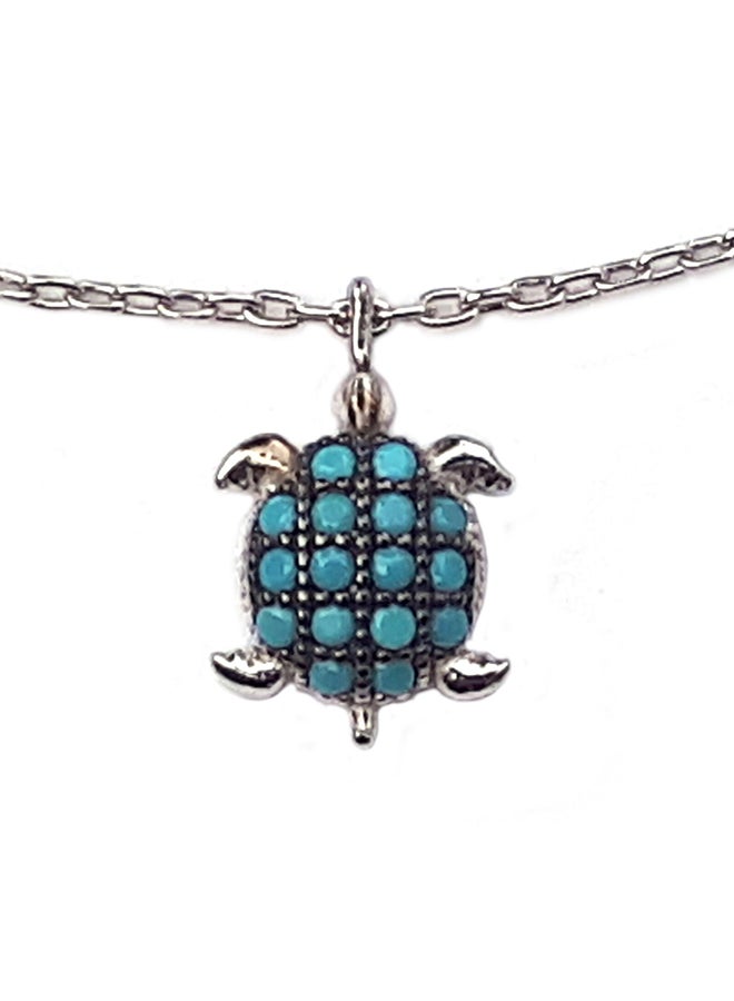 Alwan Silver Anklet With Turquoise Turtle - Image 2