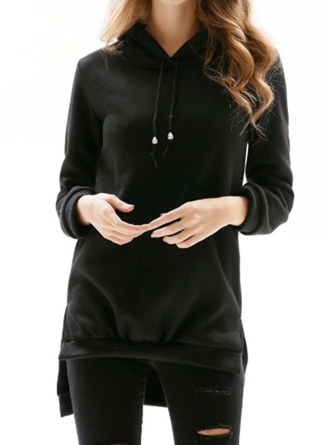 High Low Hooded Sweatshirt Black - Image 1