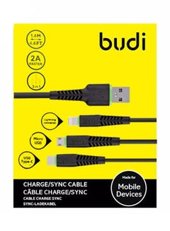 budi 3 In 1 Charger USB Cable Black  - Image 2