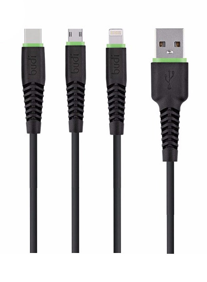 budi 3 In 1 Charger USB Cable Black  - Image 1