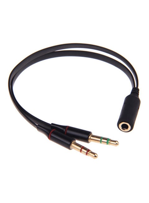 3.5Mm Female To 2 Male Headphone Mic Audio Y Splitter Flat Cable Black