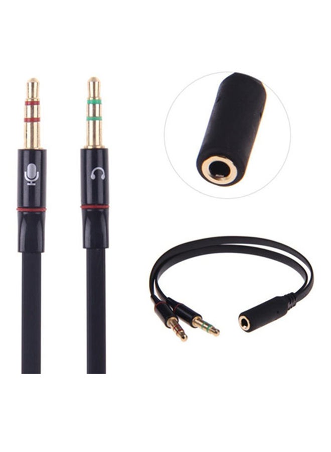 3.5Mm Female To 2 Male Headphone Mic Audio Y Splitter Flat Cable Black - Image 2
