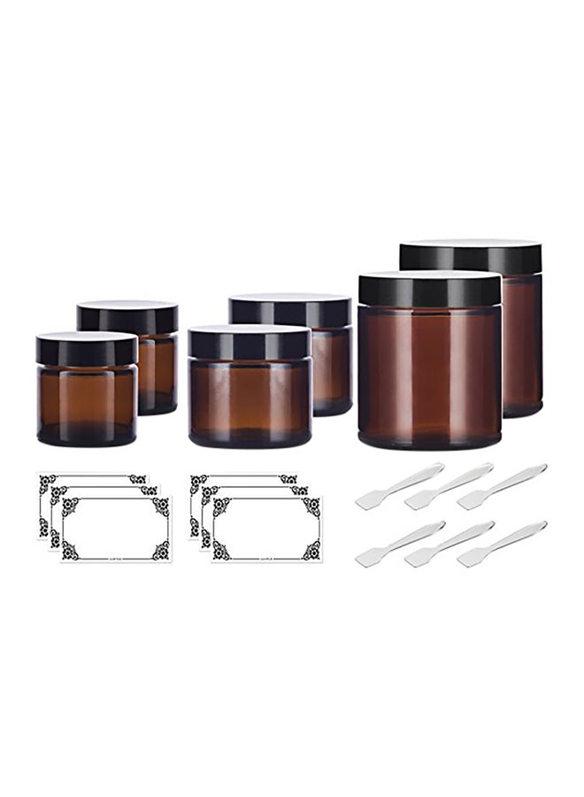 JUVITUS 6 Piece Glass Straight Sided Jar With Lids, Spatulas And Labels Brown  - Image 1