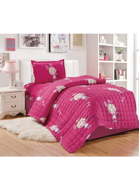 3-Piece Compressed Comforter Set Microfiber Pink/White Single