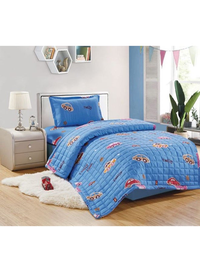 Moon - 3-Piece Compressed Single Size Comforter Set Microfiber Blue - Image 1