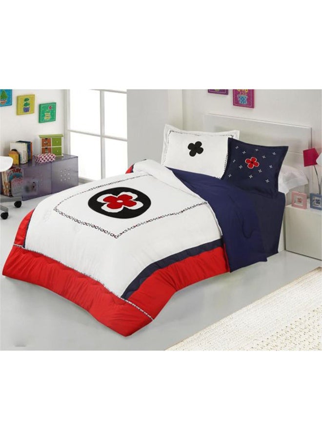 Hours 4-Piece Embroidered Single Size Comforter Set Microfiber Multicolor 