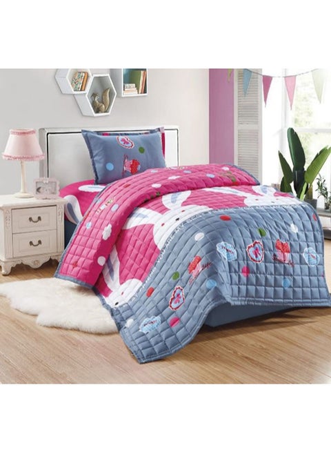 3-Piece Compressed Single Size Comforter Set Microfiber Pink/Grey