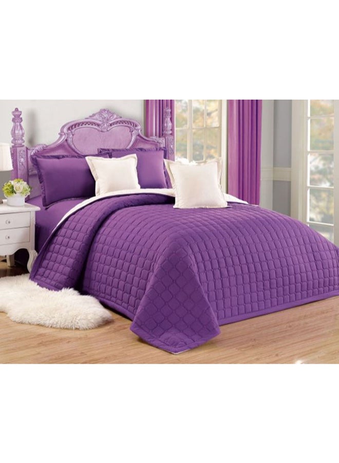 6-Piece Compressed Two-Sided King Size Comforter Set Microfiber Purple/White