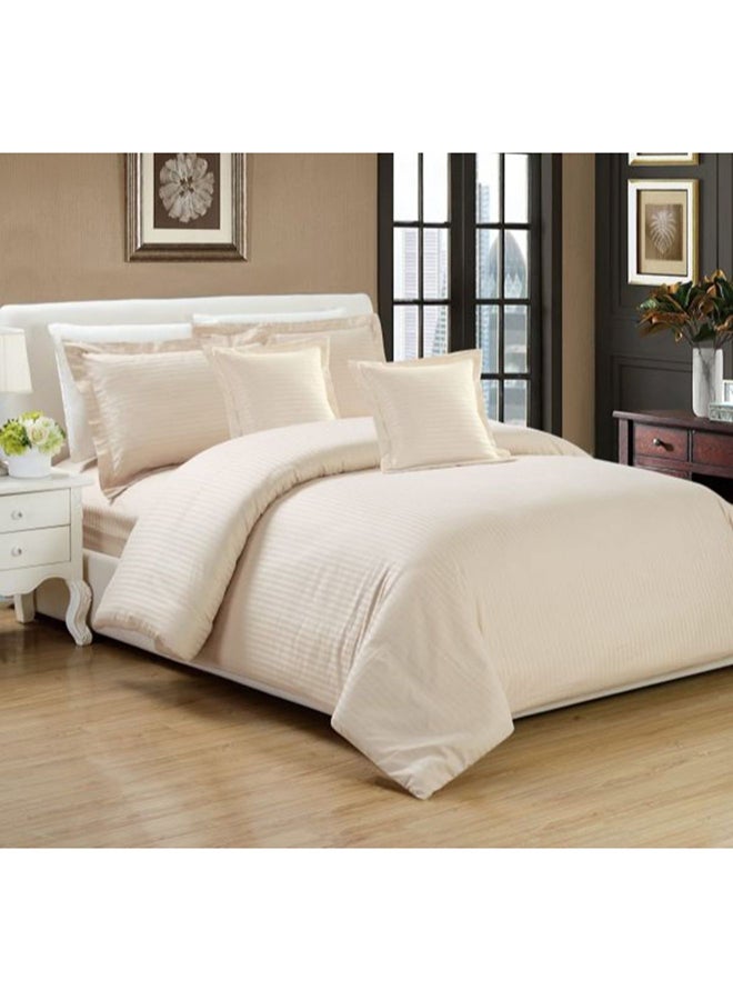 Moon - 6-Piece King Size Hotel Stripe Comforter Set Microfiber Beige 220x240cm - Image 1