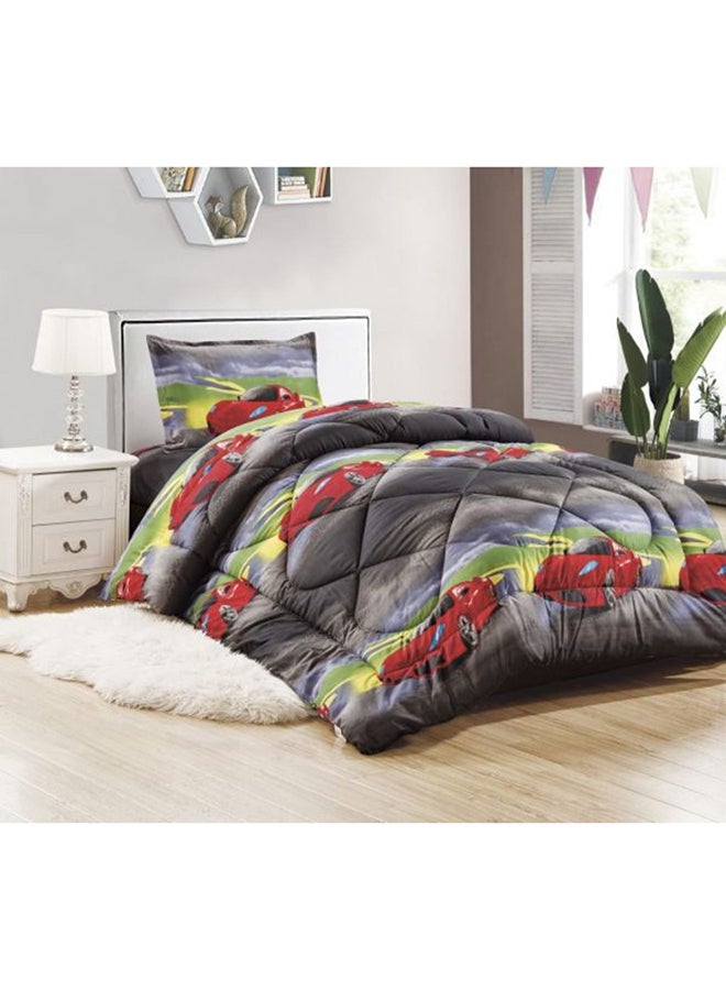 3-Piece Single Size Comforter Set Microfiber Grey